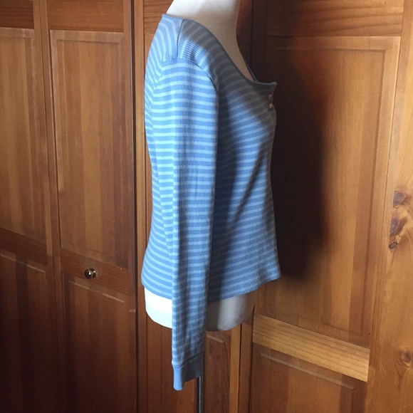 RALPH LAUREN Size LARGE Pullover Henley Dual-Blue Striped Ribbed Cotton $125 NEW - Picture 5 of 8